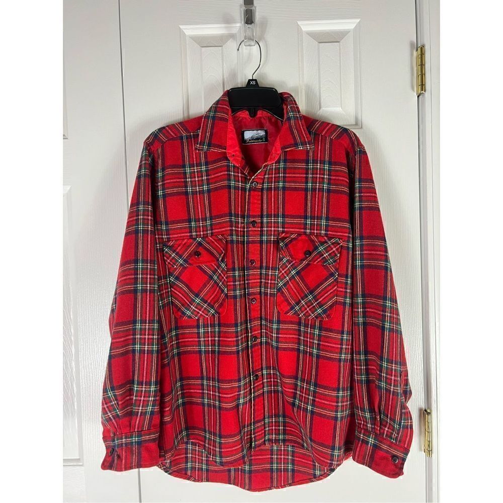 Fieldmaster Mens Wool Vintage Plaid Button Up Shirt Size M